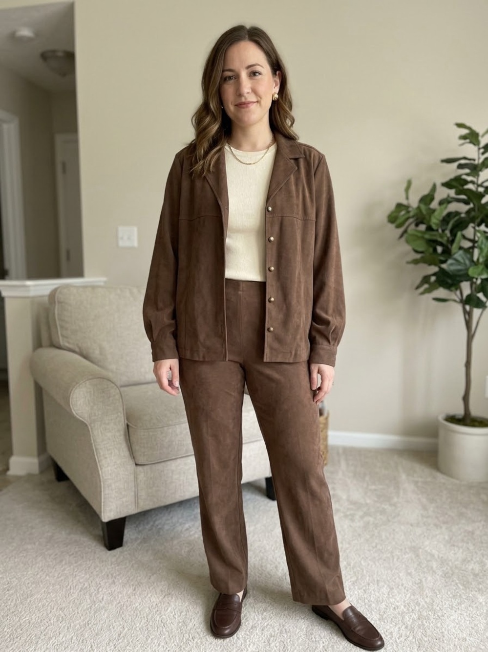 Sag Harbor Brown Suede-Look Wide Leg Pants -with matching jacket size 16